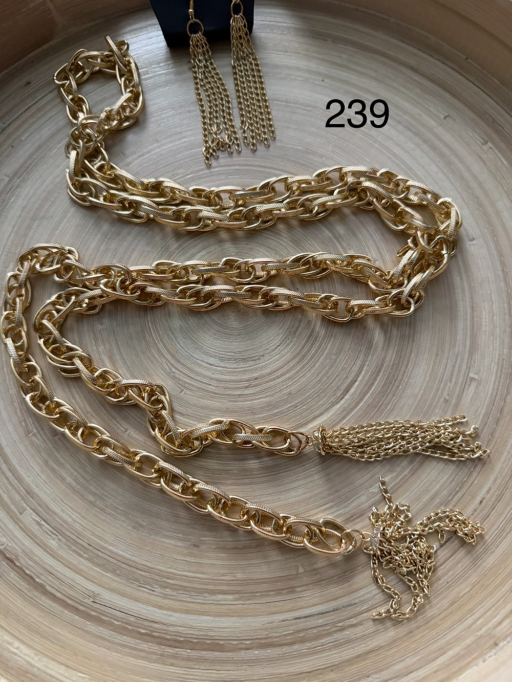 239 Gold-Tone Chain Tassel Necklace and Earring Set - Elegant Women Jewelry